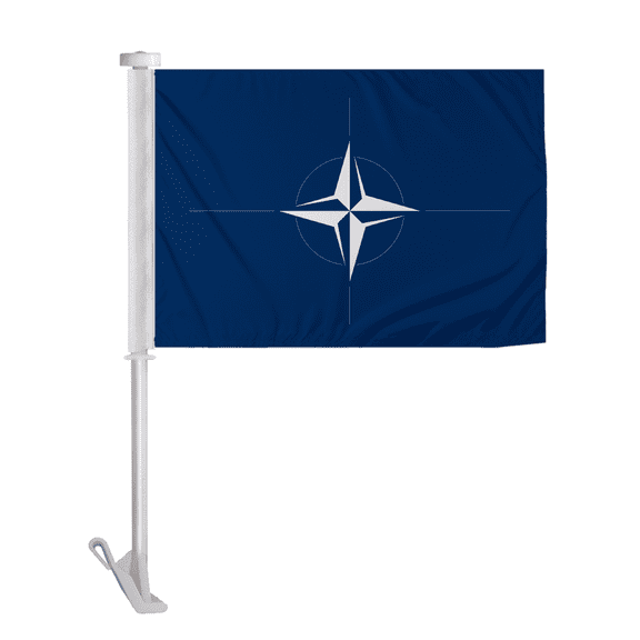 Promopatriot Nato Car Flag 10.5x15 inch Premium Super Knit Polyester Fabric Double Sided Stitched 19" Plastic Unbreakable Stiff Pole