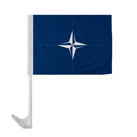 Promopatriot Nato Car National Flag 12x16 inch Economy Polyester Fabric Double Stitched 17" Plastic Flexible Pole