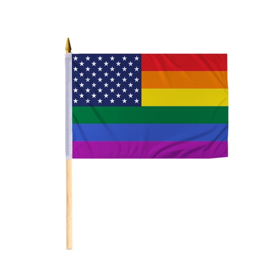 Promopatriot New Old Glory Pride Stick Flag 12x18 inch Stick Flag Sewn Edges Fade Resistant Polyester Handheld 24" Wood Stick Flag