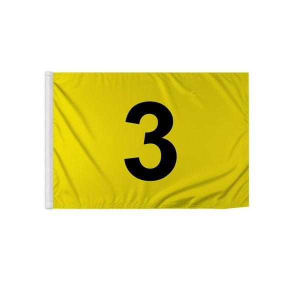 Promopatriot Numbered Golf Flags - 14 x 20 inch Numbered Flags for Golf Course No 3 - Yellow Putting Green Flags with Black Numbers - Golf Flag 3 - Outdoor Nylon 18 Hole Golf Flags