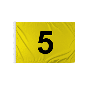 Promopatriot Numbered Golf Flags - 14 x 20 inch Numbered Flags for Golf Course No 5 - Yellow Putting Green Flags with Black Numbers - Golf Flag 5 - Outdoor Nylon 18 Hole Golf Flags