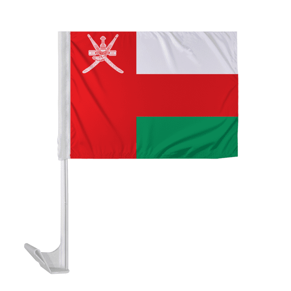 Promopatriot Oman Car National Flag 12x16 inch Economy Polyester Fabric Double Stitched 17" Plastic Flexible Pole