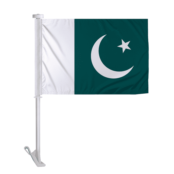 Promopatriot Pakistan Car Flag 10.5x15 inch Premium Super Knit Polyester Fabric Double Sided Stitched 19" Plastic Unbreakable Stiff Pole