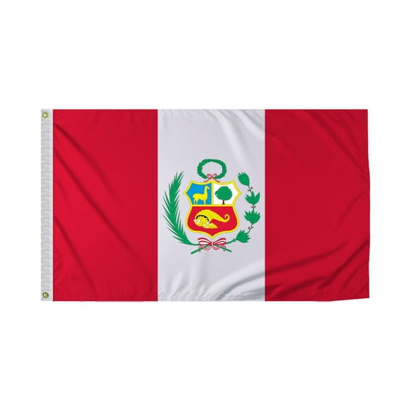 Promopatriot Peru with Seal Country Flag 3x5 Ft Outdoor Nylon Double Stitched Edges Canvas Header Brass Grommets 3'x5' Peru with Seal