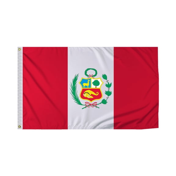 Promopatriot Peru with Seal National Flag 3x5 ft Polyester Double Stitched Edges Polyester Header Metal Grommets Fade Resistant & Vivid Colors Indoor