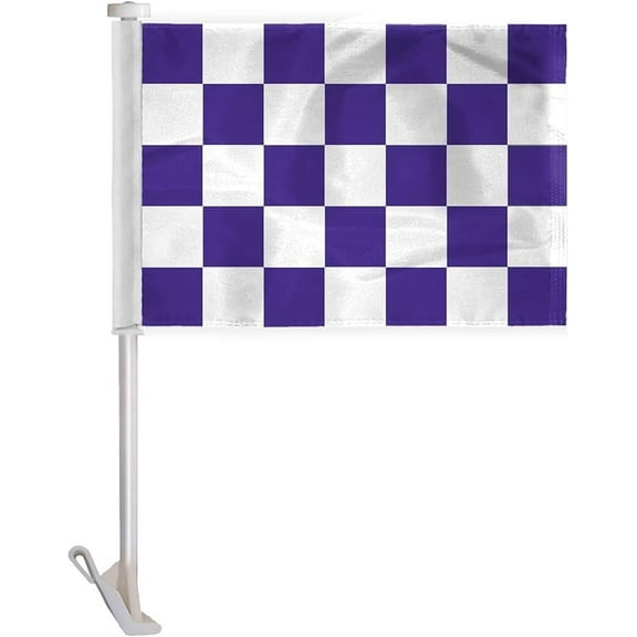 Promopatriot Purple White Checkered Car Flag 10.5x15 inch Polyester 19" Window Pole