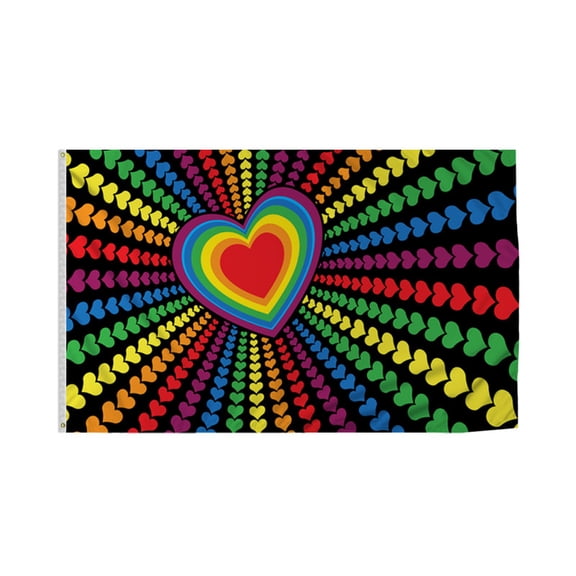 Promopatriot Rainbow Hearts Pride Flag 3x5 Ft Polyester Plated Grommets 3 x 5 Ft Pride Banner