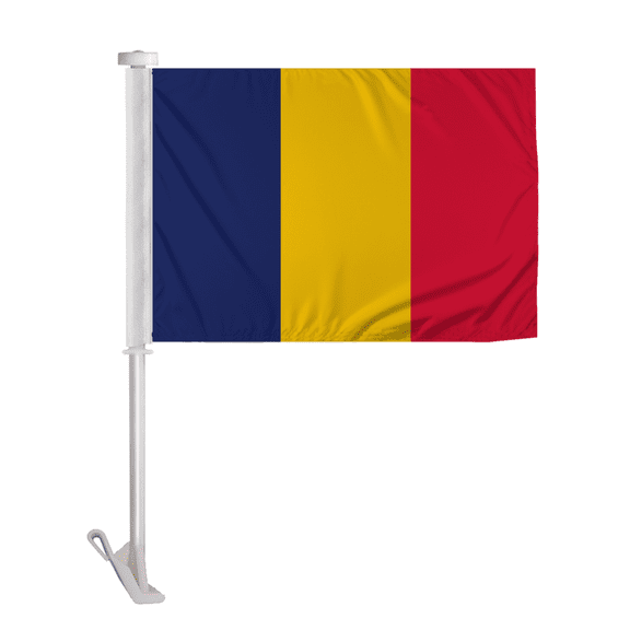 Promopatriot Romania Car Flag 10.5x15 inch Premium Super Knit Polyester Fabric Double Sided Stitched 19" Plastic Unbreakable Stiff Pole