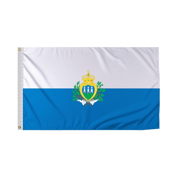Promopatriot San Marino with Seal National Flag 3x5 ft Polyester Double Stitched Edges Polyester Header Metal Grommets Fade Resistant & Vivid Colors Indoor
