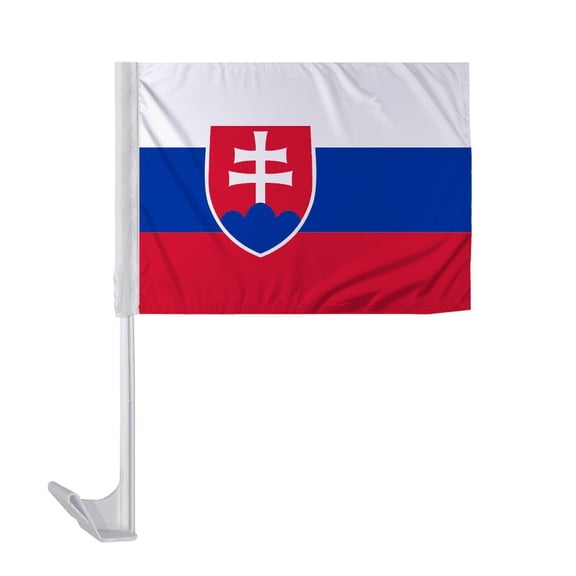 Promopatriot Slovakia Car National Flag 12x16 inch Economy Polyester Fabric Double Stitched 17" Plastic Flexible Pole