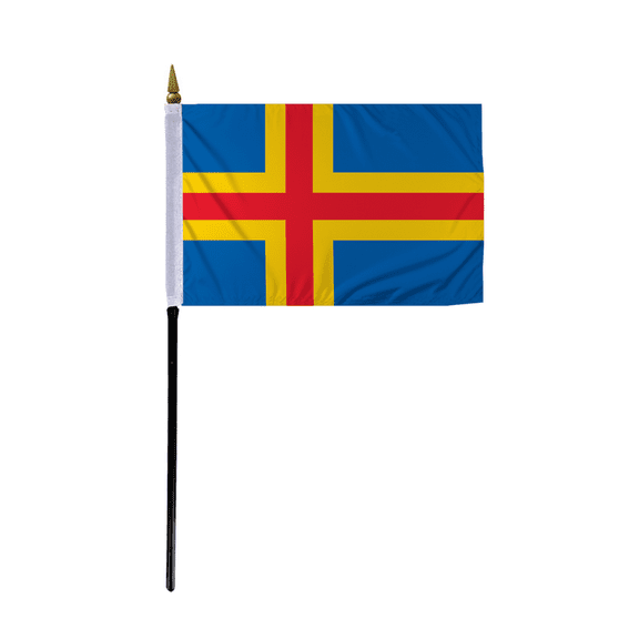 Promopatriot Small Aland Country Stick Flag 4x6 inch 11" Plastic Stick Polyester Fabric Stitched Edges Hand Held Mini Small Stick Flags