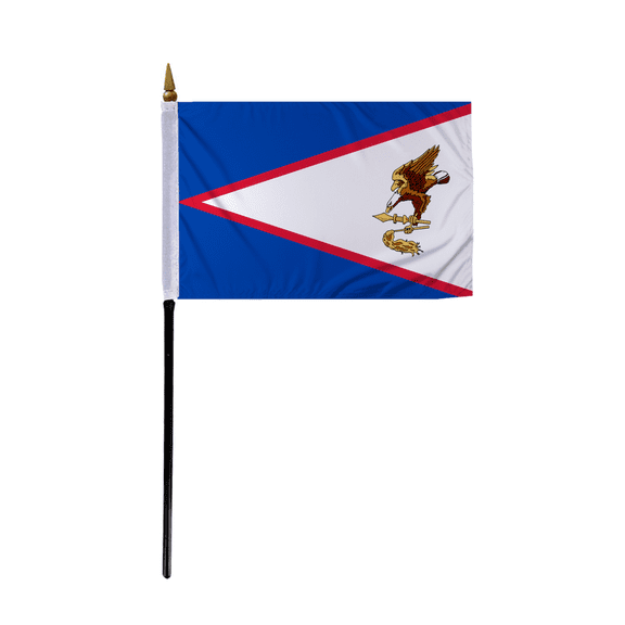 Promopatriot Small American Samoa Country Stick Flag 4x6 inch 11" Plastic Stick Polyester Fabric Stitched Edges Hand Held Mini Small Stick Flags
