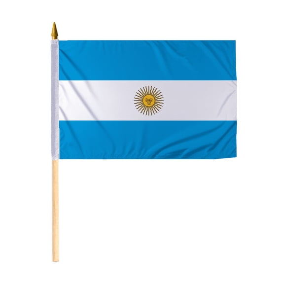 Promopatriot Small Argentina with Seal National Desk Flag 12x18 inch 24" Wood Stick Polyester Double Stitched Edges Mini Argentina with Seal flag on Stick