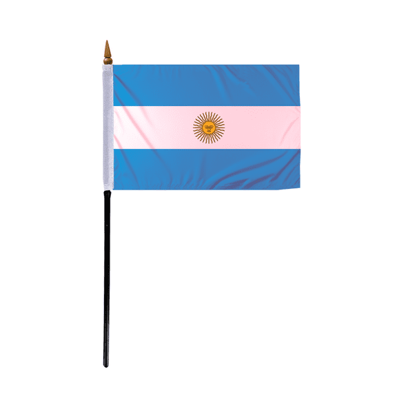 Promopatriot Small Argentina with Seal Country Stick Flag 4x6 inch 11" Plastic Stick Polyester Fabric Stitched Edges Hand Held Mini Small Stick Flags