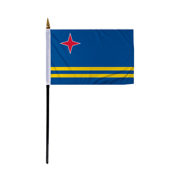 Promopatriot Small Aruba Country Stick Flag 4x6 inch 11" Plastic Stick Polyester Fabric Stitched Edges Hand Held Mini Small Stick Flags