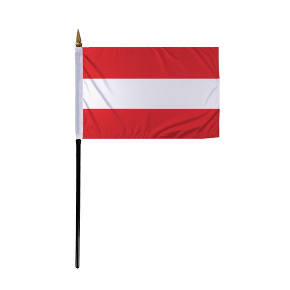 Promopatriot Small Austria Country Stick Flag 4x6 inch 11" Plastic Stick Polyester Fabric Stitched Edges Hand Held Mini Small Stick Flags
