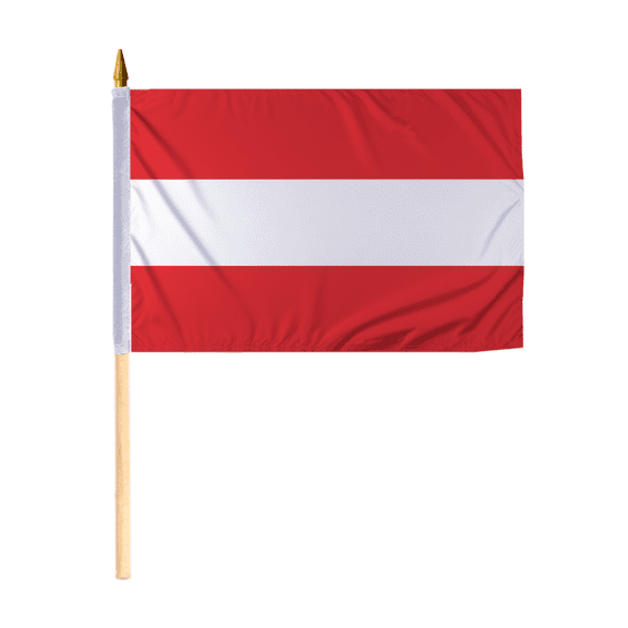 Promopatriot Small Austria National Desk Flag 12x18 inch 24" Wood Stick Polyester Double Stitched Edges Mini Austria flag on Stick