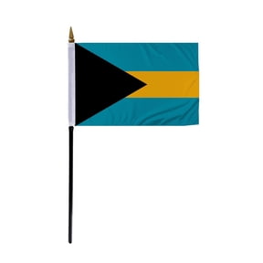 Promopatriot Small Bahamas Country Stick Flag 4x6 inch 11" Plastic Stick Polyester Fabric Stitched Edges Hand Held Mini Small Stick Flags