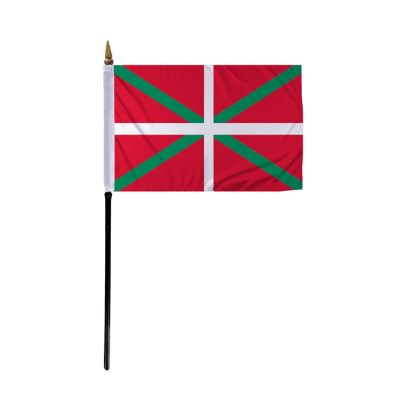 Promopatriot Small Basque Lands Country Stick Flag 4x6 inch 11" Plastic Stick Polyester Fabric Stitched Edges Hand Held Mini Small Stick Flags