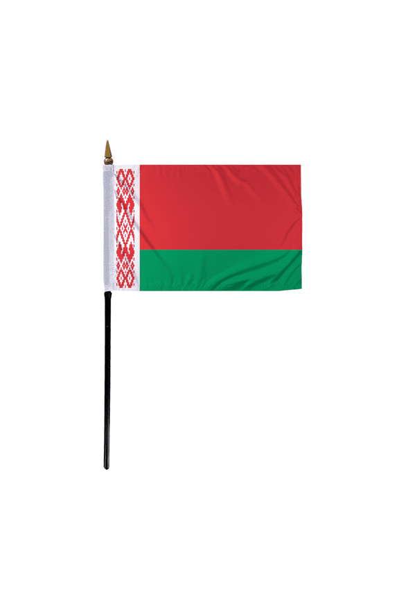 Small Belarus Country Stick Flag 4x6 inch 11" Plastic Stick Polyester Fabric Stitched Edges Hand Held Mini Small Stick Flags