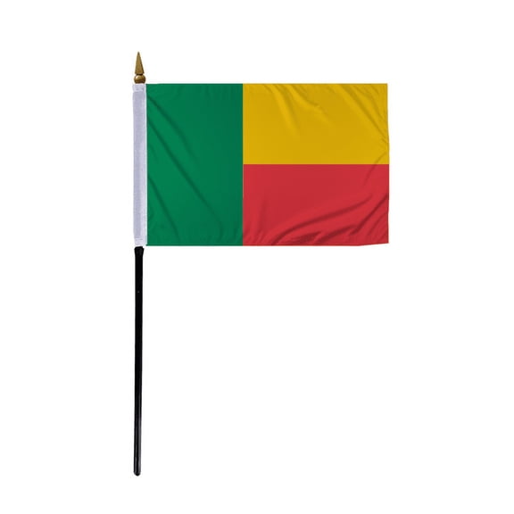 Promopatriot Small Benin Country Stick Flag 4x6 inch 11" Plastic Stick Polyester Fabric Stitched Edges Hand Held Mini Small Stick Flags