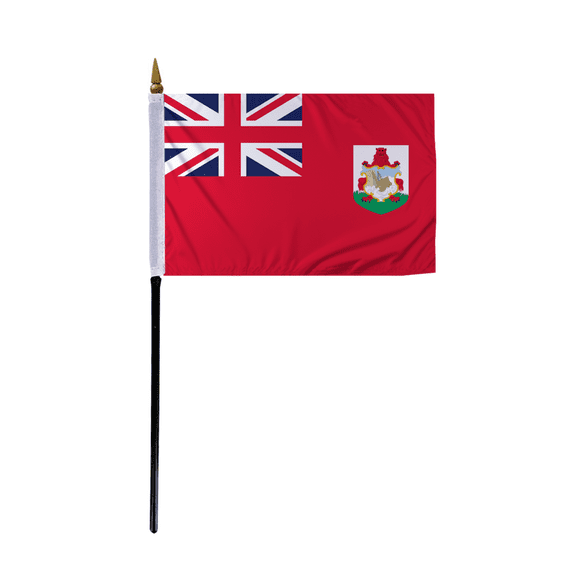 Promopatriot Small Bermuda Country Stick Flag 4x6 inch 11" Plastic Stick Polyester Fabric Stitched Edges Hand Held Mini Small Stick Flags