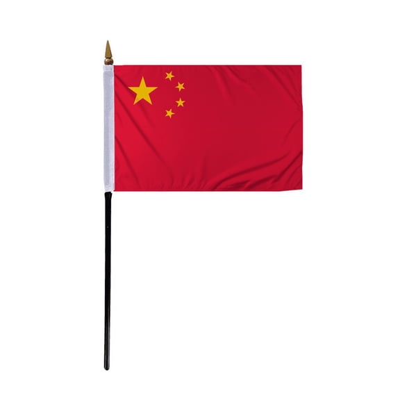 Promopatriot Small China Country Stick Flag 4x6 inch 11" Plastic Stick Polyester Fabric Stitched Edges Hand Held Mini Small Stick Flags