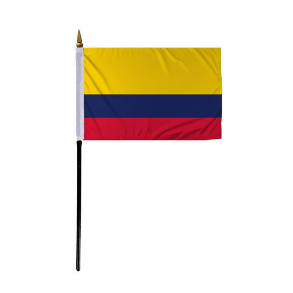 Promopatriot Small Colombia Country Stick Flag 4x6 inch 11" Plastic Stick Polyester Fabric Stitched Edges Hand Held Mini Small Stick Flags