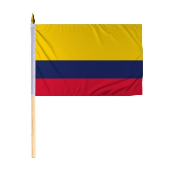 Promopatriot Small Colombia National Desk Flag 12x18 inch 24" Wood Stick Polyester Double Stitched Edges Mini Colombia flag on Stick