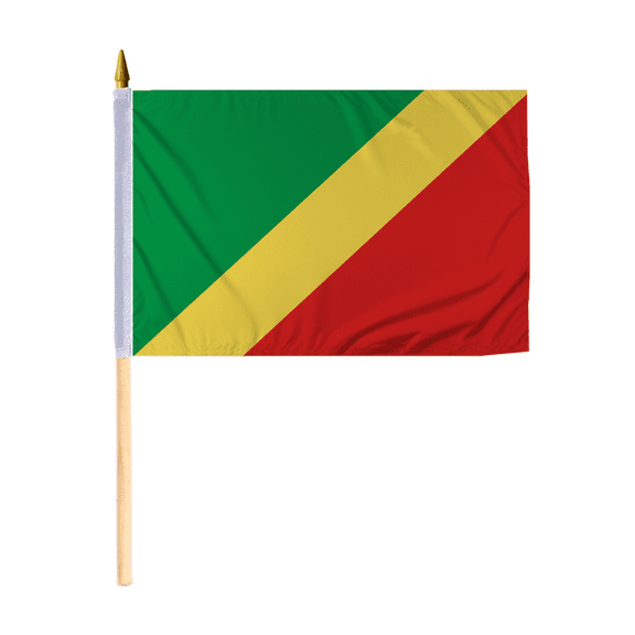 Promopatriot Small Congo Republic National Desk Flag 12x18 inch 24" Wood Stick Polyester Double Stitched Edges Mini Congo Republic flag on Stick