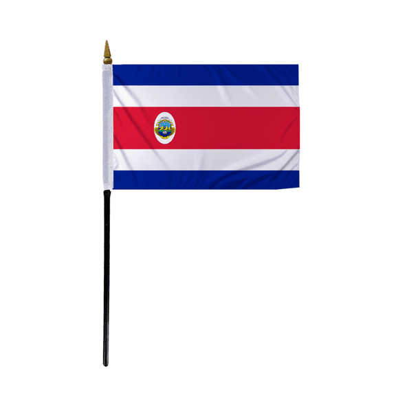 Promopatriot Small Costa Rica with Seal Country Stick Flag 4x6 inch 11" Plastic Stick Polyester Fabric Stitched Edges Hand Held Mini Small Stick Flags
