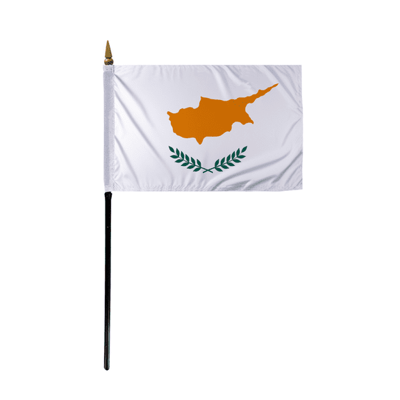 Promopatriot Small Cyprus Country Stick Flag 4x6 inch 11" Plastic Stick Polyester Fabric Stitched Edges Hand Held Mini Small Stick Flags