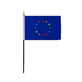 Promopatriot Small EU Gay Pride Flag 4x6 inch Stick Flag Sewn Edges Fade Resistant Polyester Table Desk 11" Plastic Stick Flag