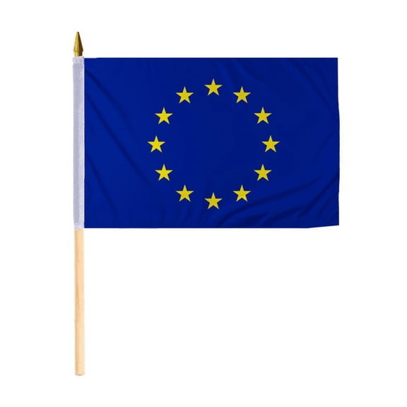 Promopatriot Small EU National Desk Flag 12x18 inch 24" Wood Stick Polyester Double Stitched Edges Mini EU flag on Stick