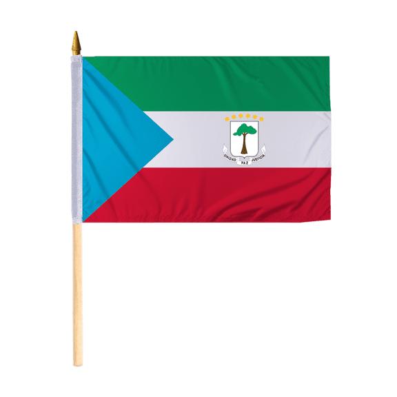 Promopatriot Small Equatorial Guinea National Desk Flag 12x18 inch 24" Wood Stick Polyester Double Stitched Edges Mini Equatorial Guinea flag on Stick