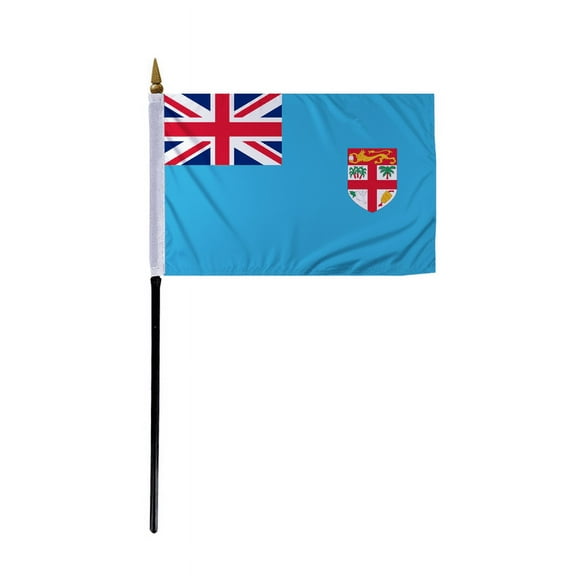 Promopatriot Small Fiji Country Stick Flag 4x6 inch 11" Plastic Stick Polyester Fabric Stitched Edges Hand Held Mini Small Stick Flags
