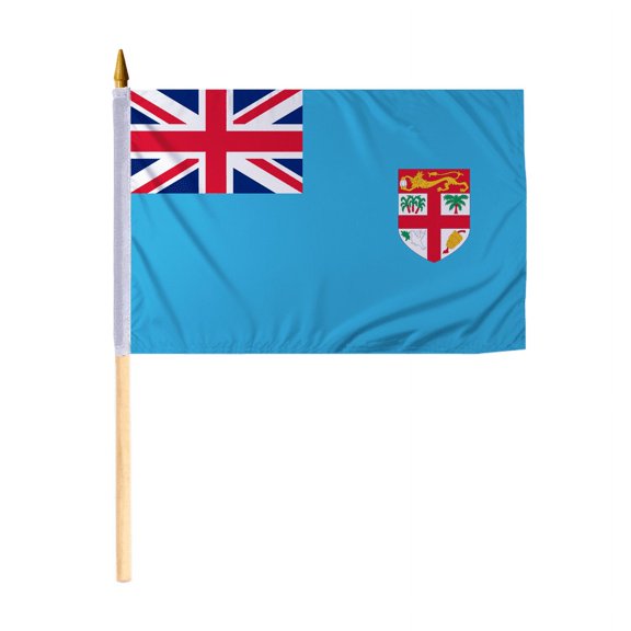 Promopatriot Small Fiji National Desk Flag 12x18 inch 24" Wood Stick Polyester Double Stitched Edges Mini Fiji flag on Stick