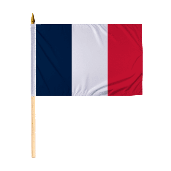 Promopatriot Small France National Desk Flag 12x18 inch 24" Wood Stick Polyester Double Stitched Edges Mini France flag on Stick