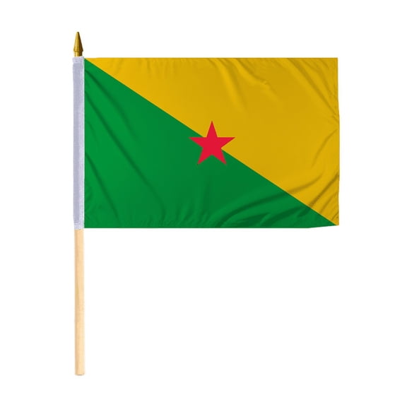 Promopatriot Small French Guyana National Desk Flag 12x18 inch 24" Wood Stick Polyester Double Stitched Edges Mini French Guyana flag on Stick