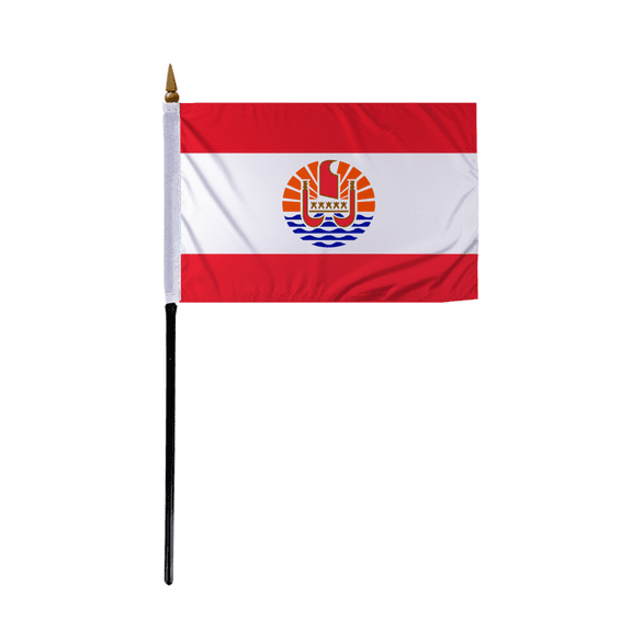 Promopatriot Small French Polynesia Country Stick Flag 4x6 inch 11" Plastic Stick Polyester Fabric Stitched Edges Hand Held Mini Small Stick Flags