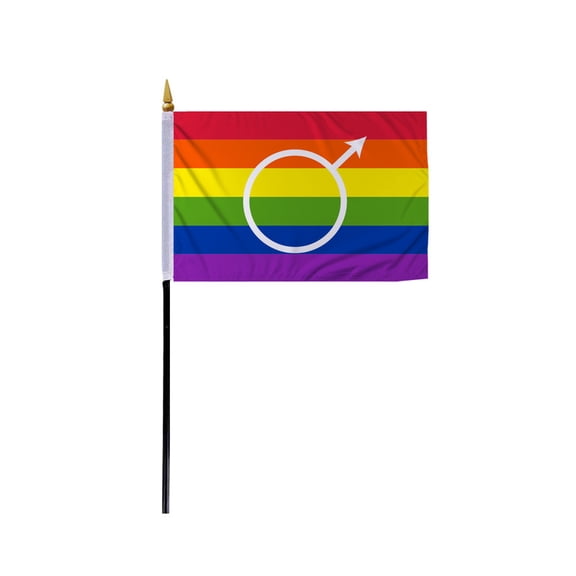 Promopatriot Small Gay Pride Flag 4x6 inch Stick Flag Sewn Edges Fade Resistant Polyester Table Desk 11" Plastic Stick Flag