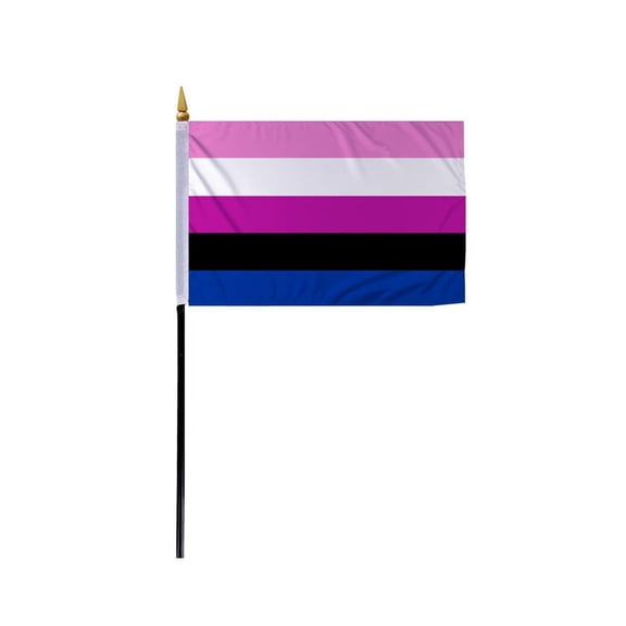 Promopatriot Small Gender Fluid Pride Flag 4x6 inch Stick Flag Sewn Edges Fade Resistant Polyester Table Desk 11" Plastic Stick Flag