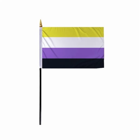 Promopatriot Small Gender Non-Binary Pride Flag 4x6 inch Stick Flag Sewn Edges Fade Resistant Polyester Table Desk 11" Plastic Stick Flag
