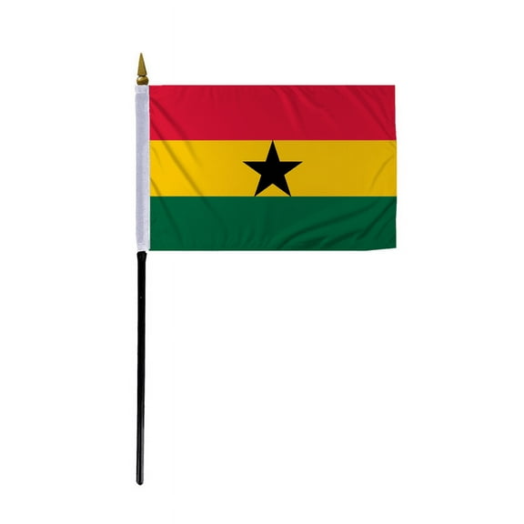 Promopatriot Small Ghana Country Stick Flag 4x6 inch 11" Plastic Stick Polyester Fabric Stitched Edges Hand Held Mini Small Stick Flags