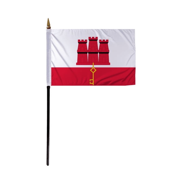 Promopatriot Small Gibralter Country Stick Flag 4x6 inch 11" Plastic Stick Polyester Fabric Stitched Edges Hand Held Mini Small Stick Flags