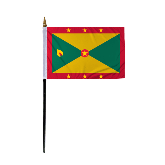 Promopatriot Small Grenada Country Stick Flag 4x6 inch 11" Plastic Stick Polyester Fabric Stitched Edges Hand Held Mini Small Stick Flags