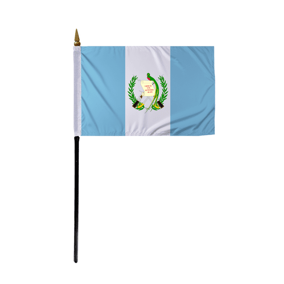 Promopatriot Small Guatemala with Seal Country Stick Flag 4x6 inch 11" Plastic Stick Polyester Fabric Stitched Edges Hand Held Mini Small Stick Flags