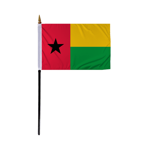 Promopatriot Small Guinea Bissau Country Stick Flag 4x6 inch 11" Plastic Stick Polyester Fabric Stitched Edges Hand Held Mini Small Stick Flags