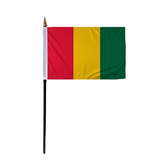 Promopatriot Small Guinea Country Stick Flag 4x6 inch 11" Plastic Stick Polyester Fabric Stitched Edges Hand Held Mini Small Stick Flags
