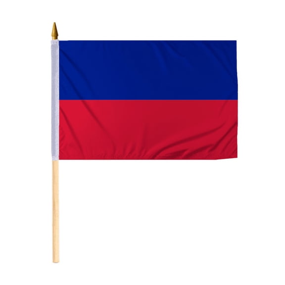 Promopatriot Small Haiti National Desk Flag 12x18 inch 24" Wood Stick Polyester Double Stitched Edges Mini Haiti flag on Stick